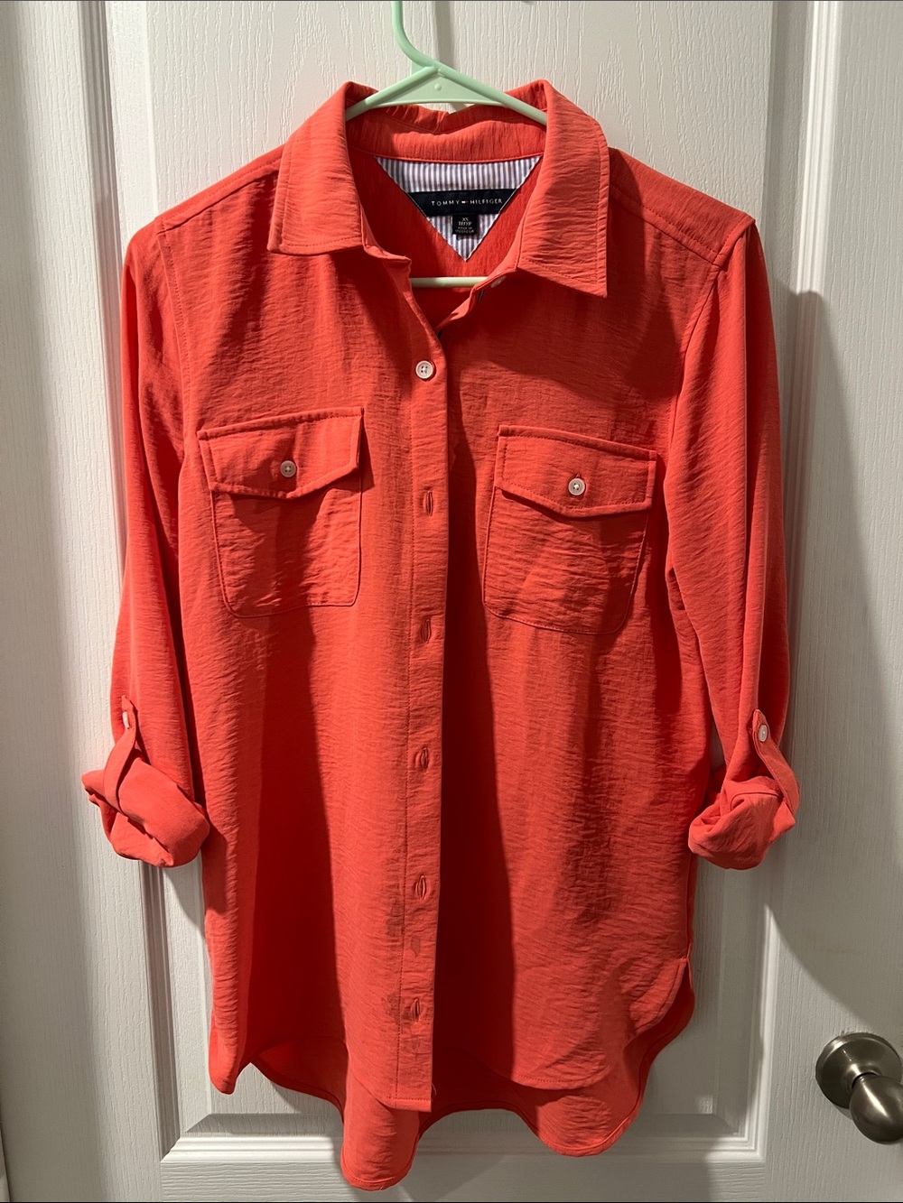 Tommy Hilfiger Coral-Red Button Front Blouse